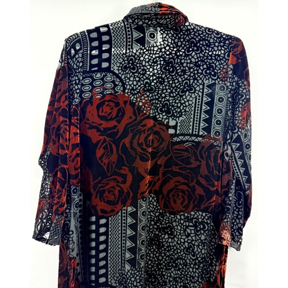 Coldwater Creek Velvet Burnout Shirt Dress Tunic 1X Floral Button Down Artsy EUC - Picture 7 of 12
